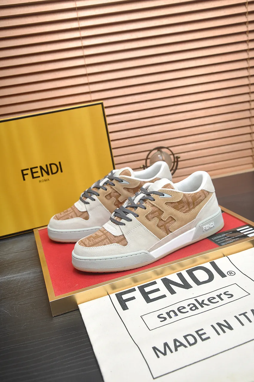 Men's shoes 💰600💶 [Fendi] The latest couple model 🔥 Many 💑 stars have the same style. FD match is a one-to-one replica of the original version. The first fendi match created by designer Kim Jones and Trainer basketball sneakers by Donkey. Material: Original silk leather. Lining: breathable mesh. Packaging: Original 1:1 matching high-end packaging. Size: Female 35-40 Male 38-44 (45 46. Custom-made (no return or exchange)